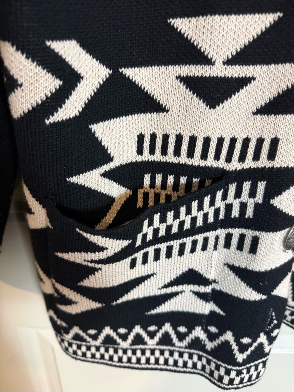 Cotton & Rye Shawl Collar Cardigan - Black & Cream Geometric - Picture 4 of 6